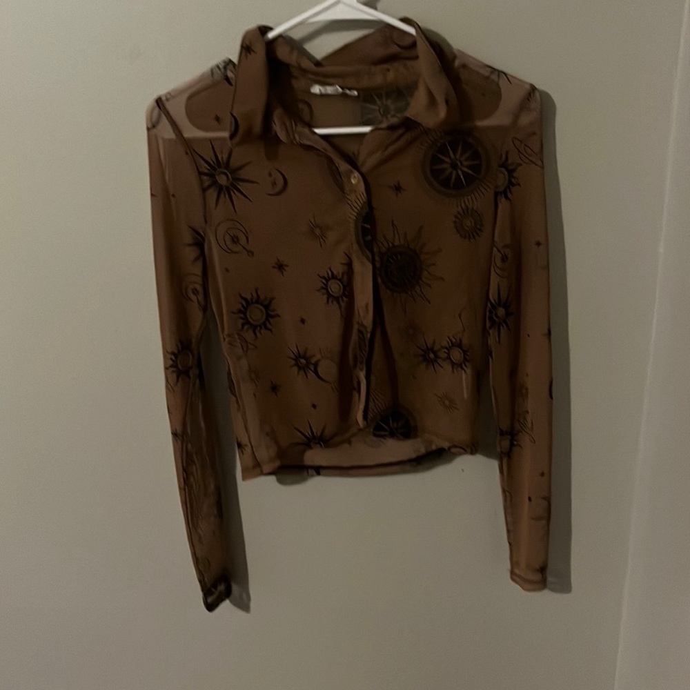 See through, sheer long sleeve button up shirt